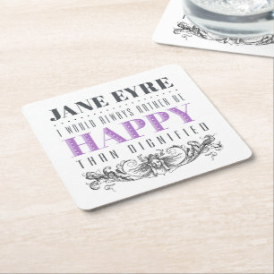 Jane Eyre Zitat - ich würde mich immer freuen Rechteckiger Pappuntersetzer