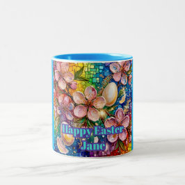 ~ JANE ~ HAPPY EASTER ~ Flowers Eggs ~  Zweifarbige Tasse