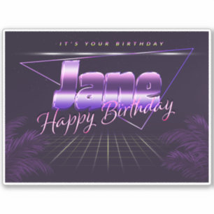 Jane prénom nom autocollant lila rétro anniversair