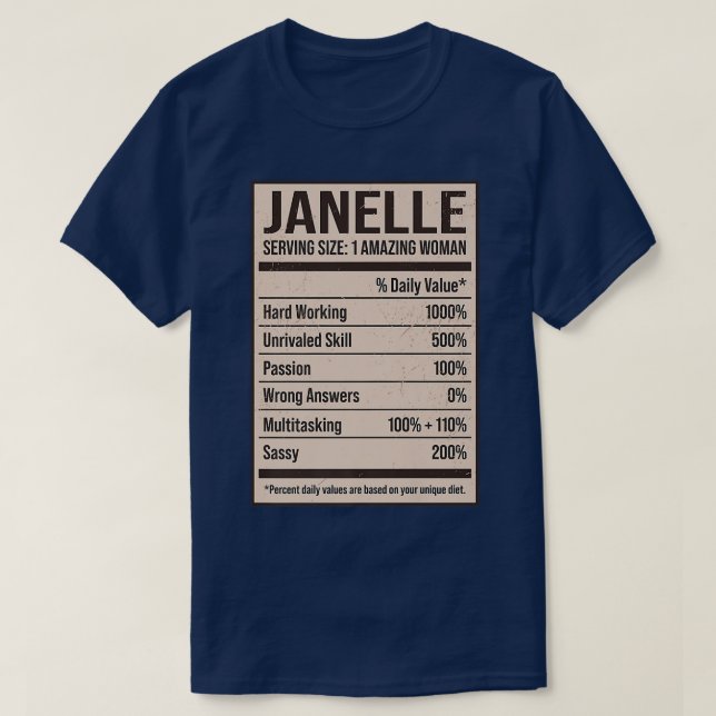 Janelle Nutrition Fakten Name Nickname Alias Titel T-Shirt (Design vorne)