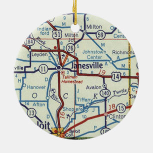Janesville WI Vintage Karte Keramik Ornament