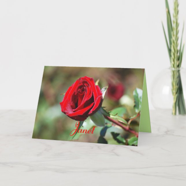Janet Happy Birthday Rote Rose Card Karte (Vorderseite)
