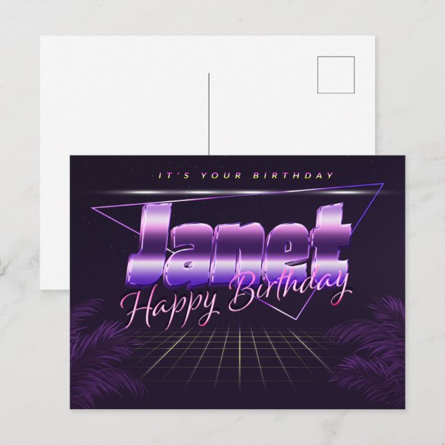 Janet Nom Prénom Anniversaire de la carte postale (Devant / Derrière)