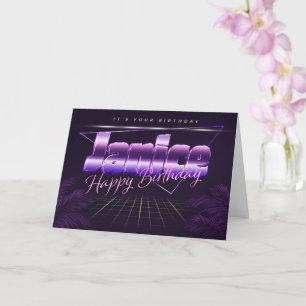 Janice Nom Prénom lila retro Carte Anniversaire