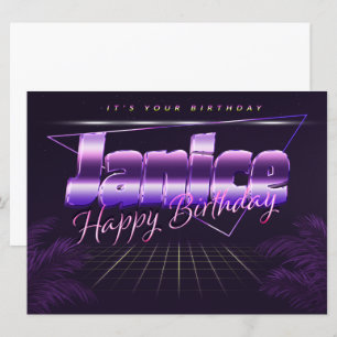 Janice Nom Prénom lila retro Carte Anniversaire