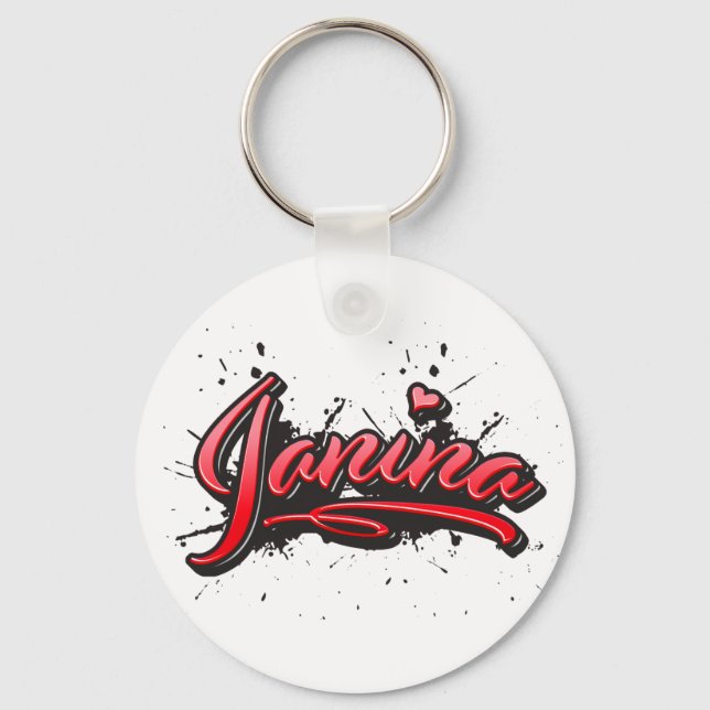 Janina red Heart Graffiti Schlüsselanhänger (Vorderseite)