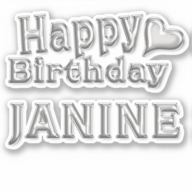 Janine Happy Birthday silver Aufkleber Sticker (Vorderseite)