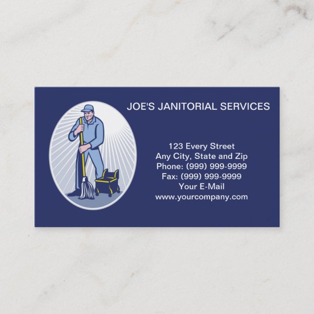Janitor Cleaner Janitorial Services Business Card Visitenkarte (Vorderseite)