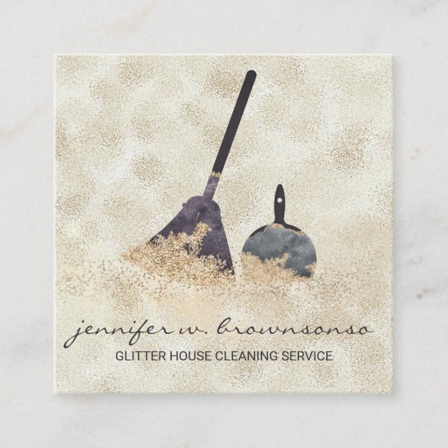 Janitorial Cleaning Gold Sparkle Maid Boss Quadratische Visitenkarte (Vorderseite)