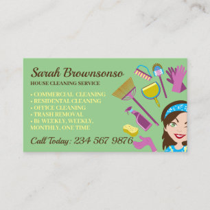 Janitorial Green Eye Lady Cartoon House Reinigung Visitenkarte
