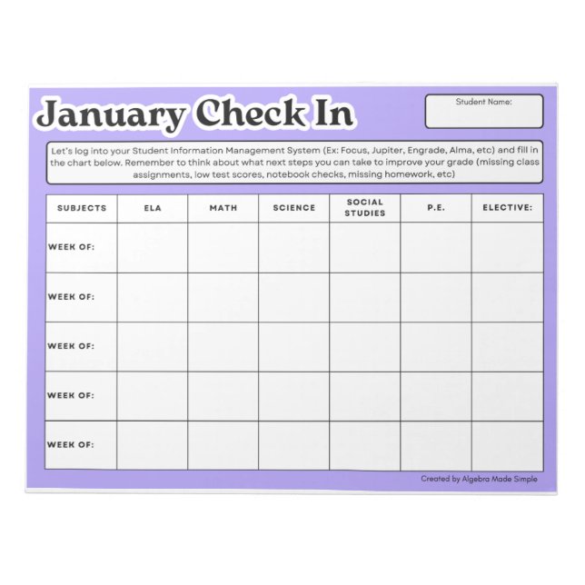 Jänner Student Progress Grades Karo im Notizblock (Vorderseite)