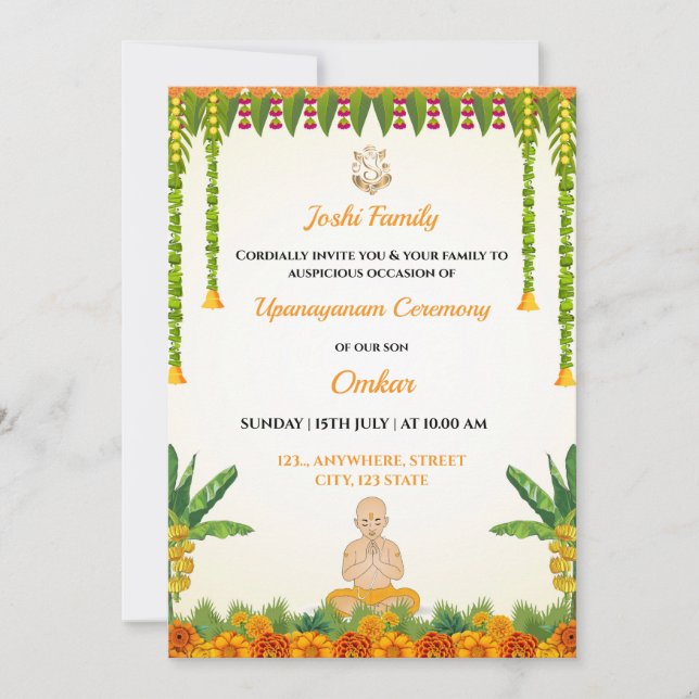 Janoi Cérémonie Invitation carte, Upanayanam Card (Devant)