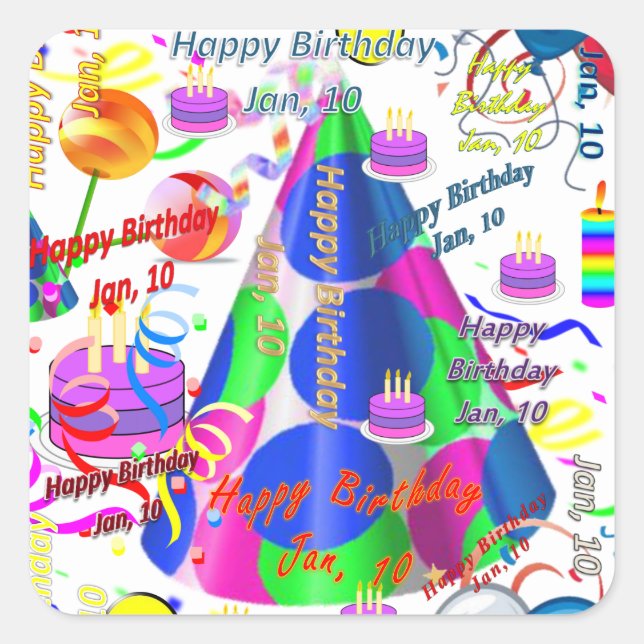 Januar, 10 Kindergeburtstag Stickers (Vorderseite)