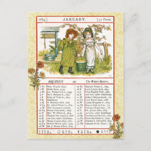 Januar 1884 Almanac. Der Aquarius Postkarte