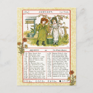 Januar 1884 Almanac. Der Aquarius Postkarte