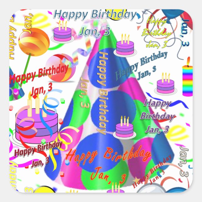 Januar, 3 Kindergeburtstag Stickers (Vorderseite)