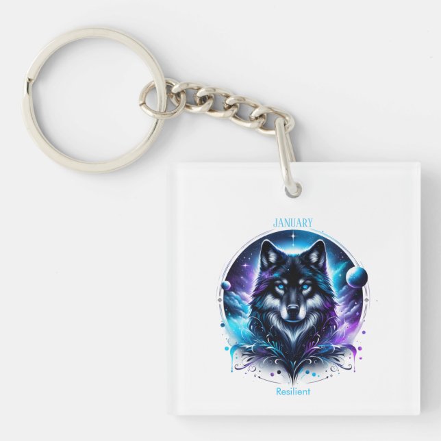 Januar Birth Month Spirit Animal Wolf Schlüsselanhänger (Vorderseite)