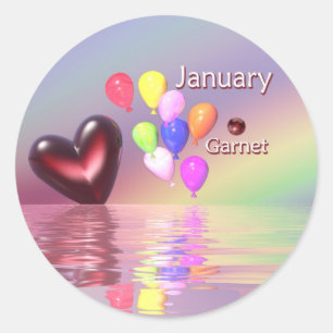 Januar Birthday Garnet Heart Runder Aufkleber