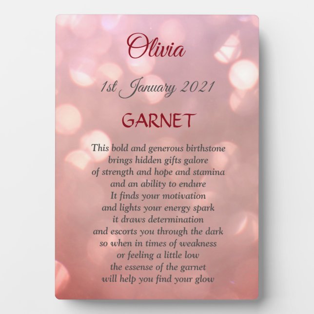 Januar Birthstone Garnet Design Fotoplatte (Vorderseite)