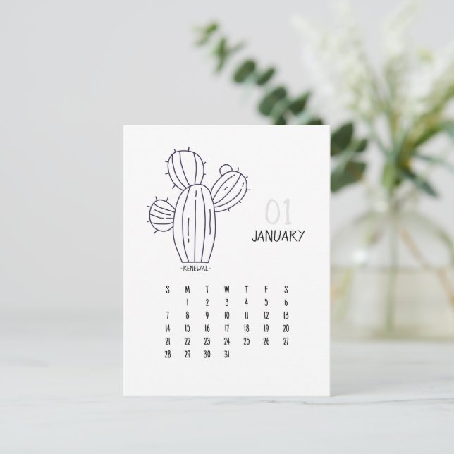 Januar Customizable Cactus 2024 Calendar Card Postkarte (Stehend Vorderseite)