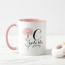 Januar-Geburtsblumen-Tasse – Rosa Nelke-Geschenk