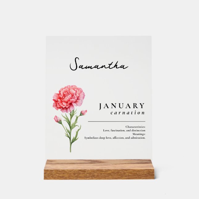 Januar Geburtsmonat Blume Carnation Personalisiert Acrylschild (Vorderseite)