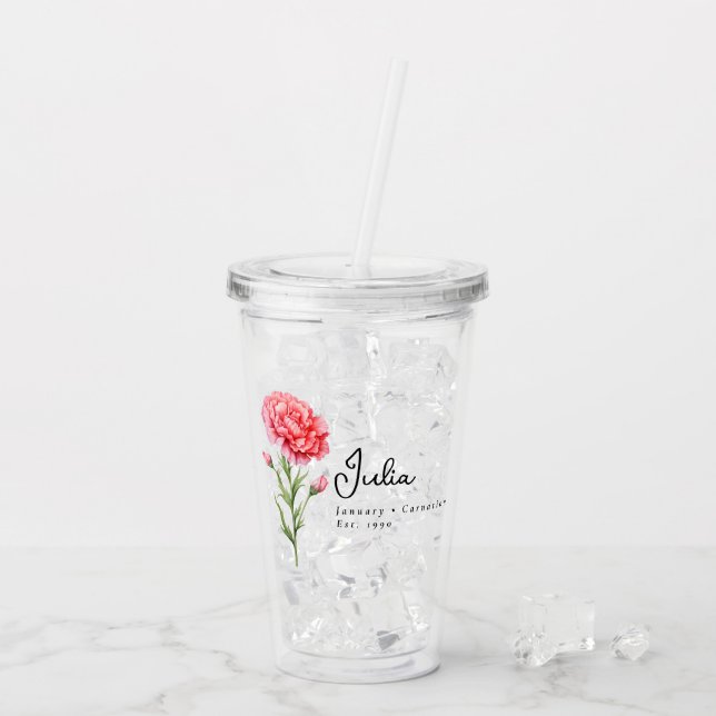 Januar Geburtsmonat Blume Carnation Personalisiert Acryltrinkbecher (Rückseite Ice)