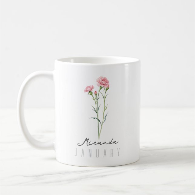 Januar Geburtsmonat Blume mit/Name - Nelke Kaffeetasse (Links)