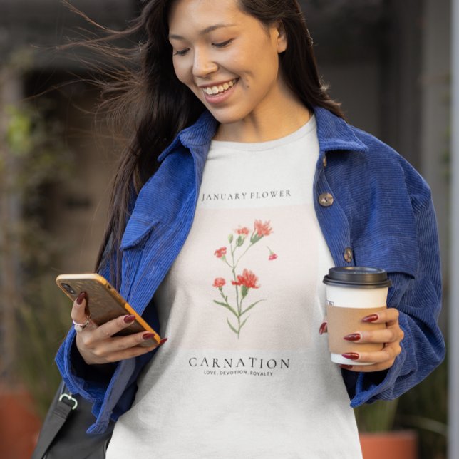Januar-Geburtsmonatsblume T-Shirt (January Birth Month Flower T-shirt. Carnation Flower T-shirt.)