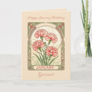 Januar Geburtstag Rosa Dianthus Jugendstil Karte