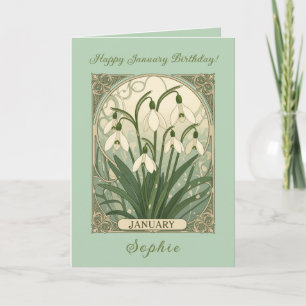 Januar Geburtstag Schneeglöckchen Blumen Jugendsti Karte