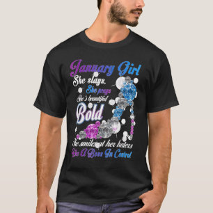 Januar Girl She Slays She Prays She is Beautiful H T-Shirt