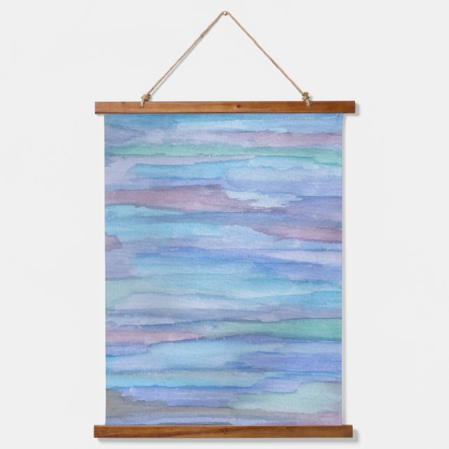 Januar Morning Blue Abstrakt Wandteppich Mit Holzrahmen (Vorderseite)