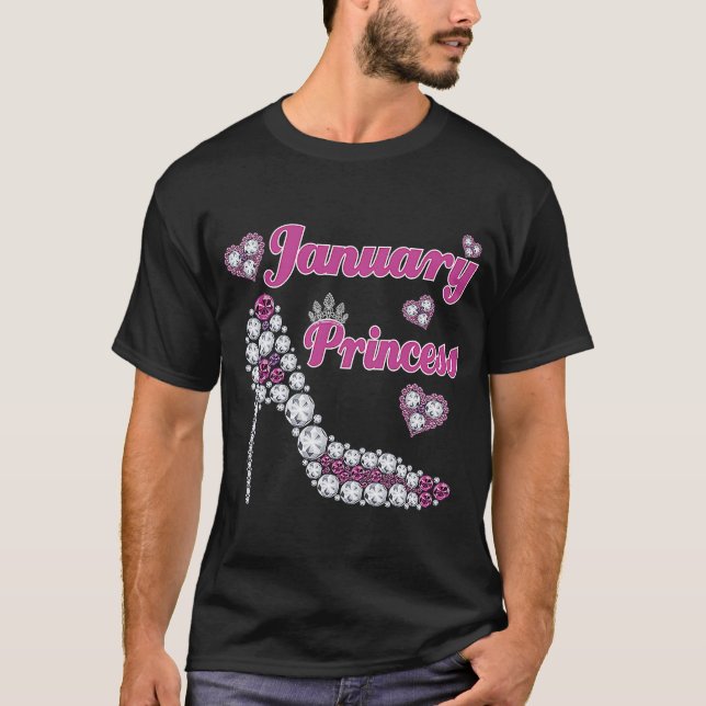 Januar Princess Happy Birthday High Heel Geboren J T-Shirt (Vorderseite)