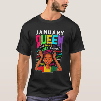 Januar Queen Afro Melanin Girl Beten Birthday Blac T-Shirt