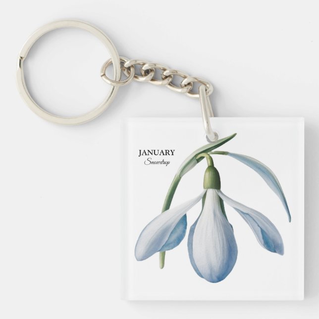 Januar Snowdrop Bloom - Personalisiertes Geschenk Schlüsselanhänger (Vorderseite)