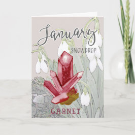 Januar Snowdrops und Garnet Geburtstag Karte