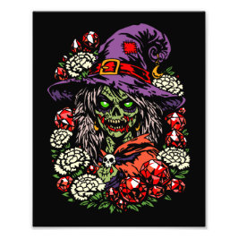 Januar Zombie-Hexe mit Edelsteinen und Blumen Fotodruck