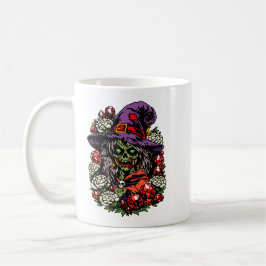 Januar Zombie-Hexe mit Edelsteinen und Blumen Kaffeetasse