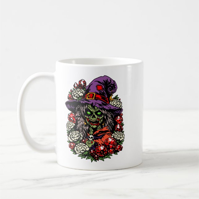 Januar Zombie-Hexe mit Edelsteinen und Blumen Kaffeetasse (Links)