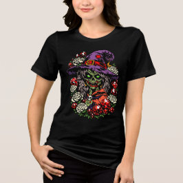 Januar Zombie-Hexe mit Edelsteinen und Blumen Tri-Blend Shirt