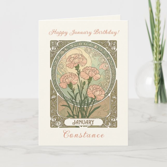 January Birth Flower Carnation Flowers Art  Nouvea Karte (Vorderseite)