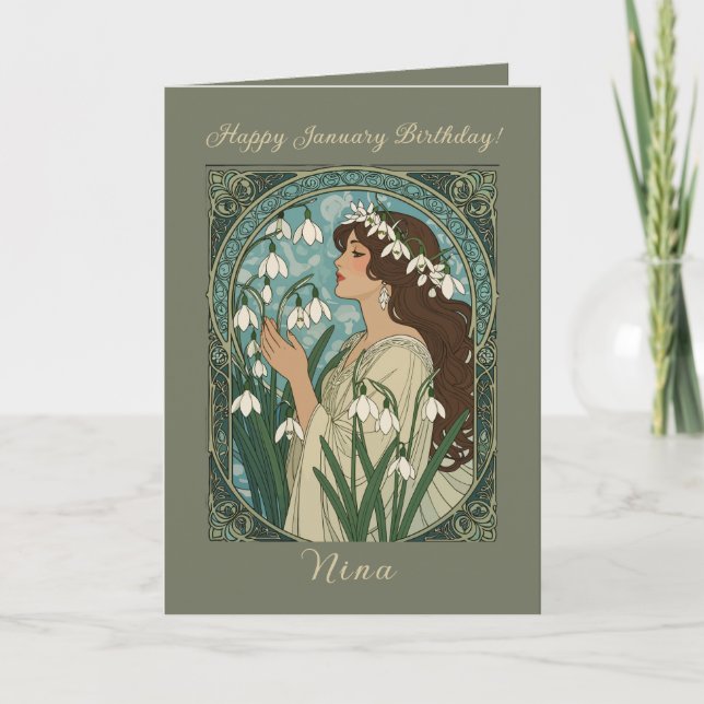 January Birth Flower Snowdrop Flowers Art Nouveau  Karte (Vorderseite)