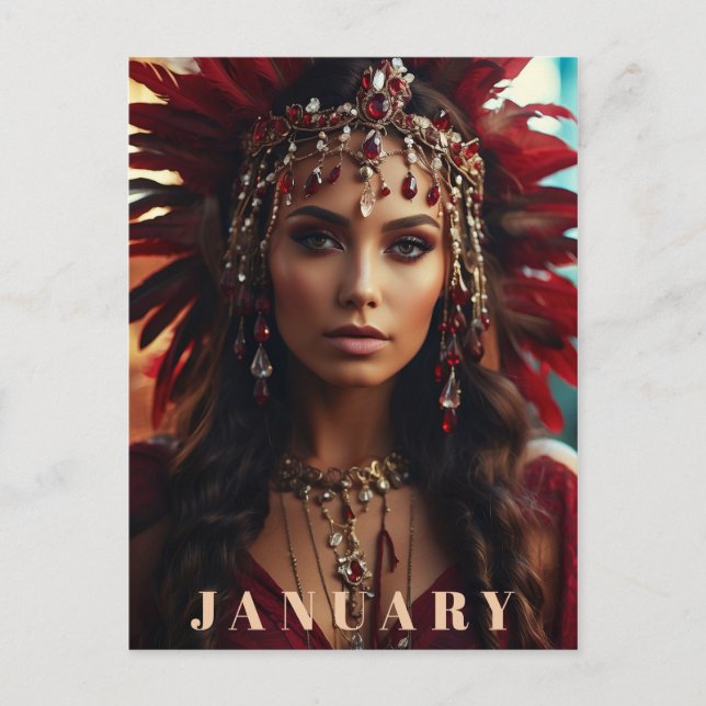 *~* JANUARY Headdress GARNET AP53 Boho Postkarte (Vorderseite)