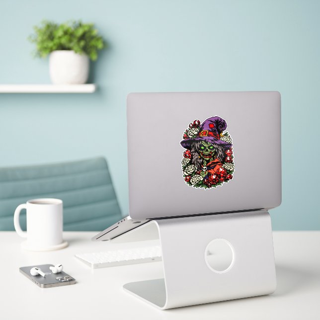 January Zombie Witch with Gems and Flowers Aufkleber (Laptop auf Schreibtisch)
