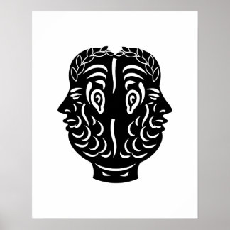 Janus Doppelkopf Alte Römische Münze Symbol Poster
