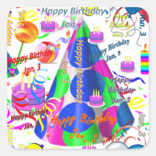 Janvier, 3 Stickers Anniversaires de enfants