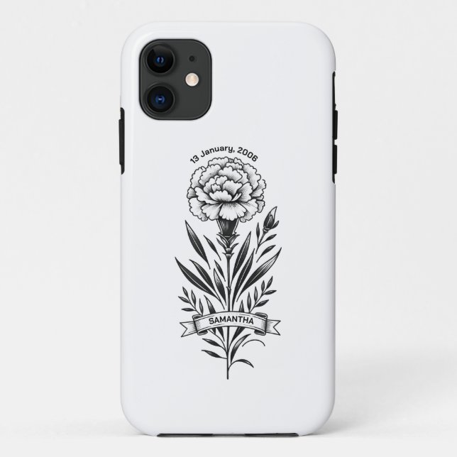 Janvier Carnation Tattoo coque iphone Cadeau Anniv (Dos)