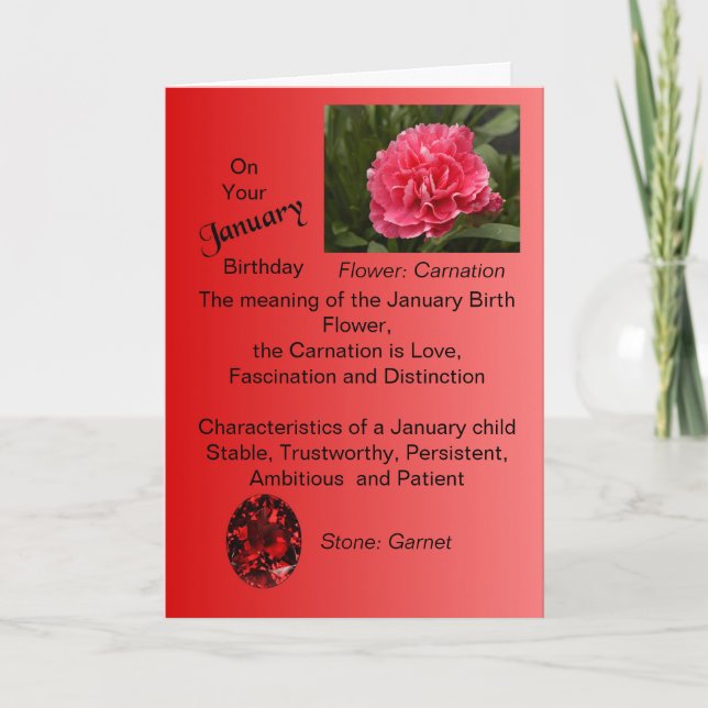 Janvier Carte d'anniversaire - Carnation et Garnet (Devant)