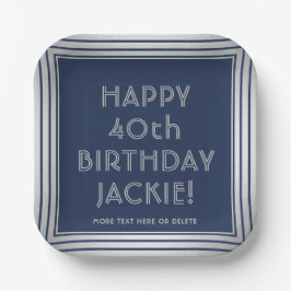 JANY Birthday Party Elegant Navy Blue und Grau Pappteller